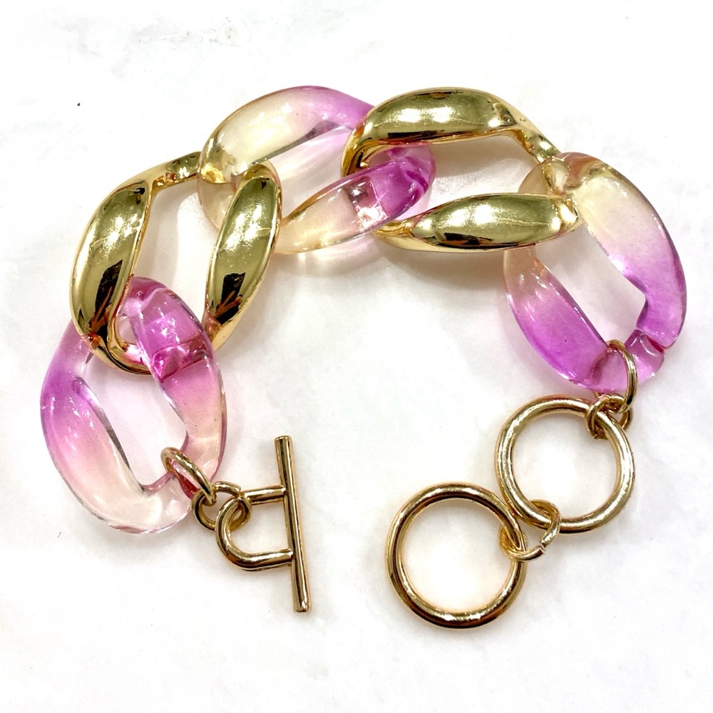 Pink and Gold Resin Link Bracelet by